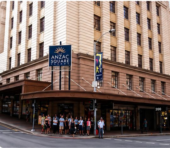 Anzac Square Arcade on the corner of Adelaide Street, Brisbane City
