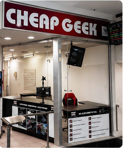 The Cheap Geek repair shop counter in Anzac Square Arcade